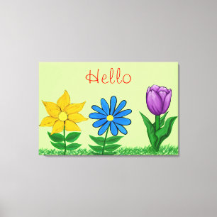 Toile Jaune Bleu Violet Jardin Floral