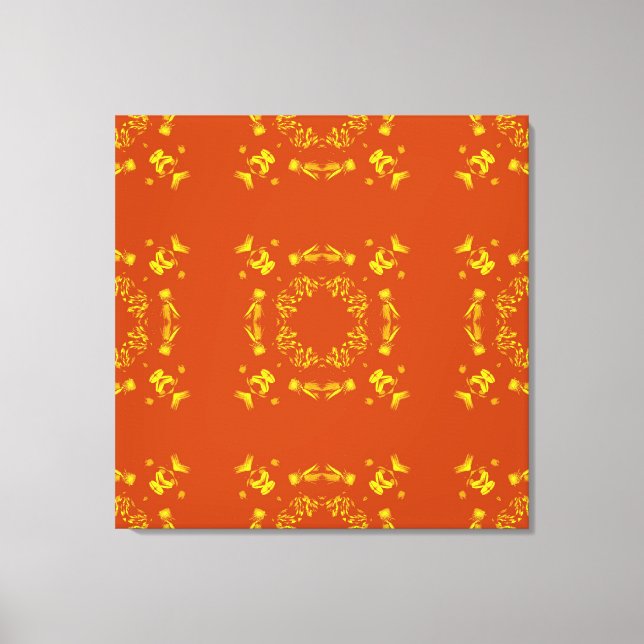 Toile Jaune, Orange Floral Damas Motif rétro (Recto)