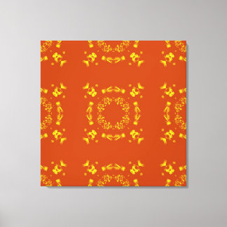 Toile Jaune, Orange Floral Damas Motif rétro