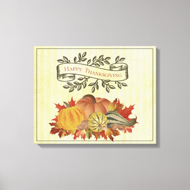 Toile Jaune Thanksgiving Citrouilles et Squash (Recto)