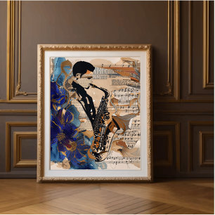 Toile Jazz Saxophone Wall Art - Musicien Abstrait