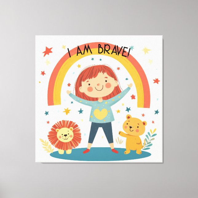 Toile Je Suis Courageux - Affirmation Enfants Étiquette  (Recto)