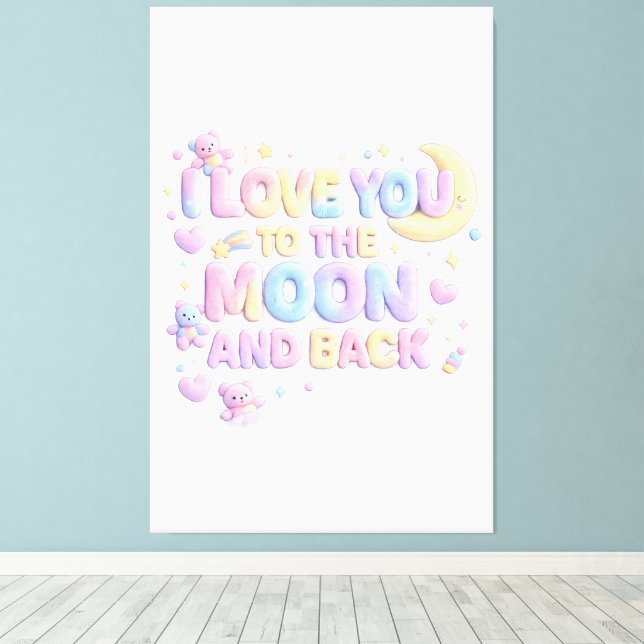 Toile Je t'aime jusqu'à la Lune et Retour – Ourson paste (Insitu (Plancher de Bois))