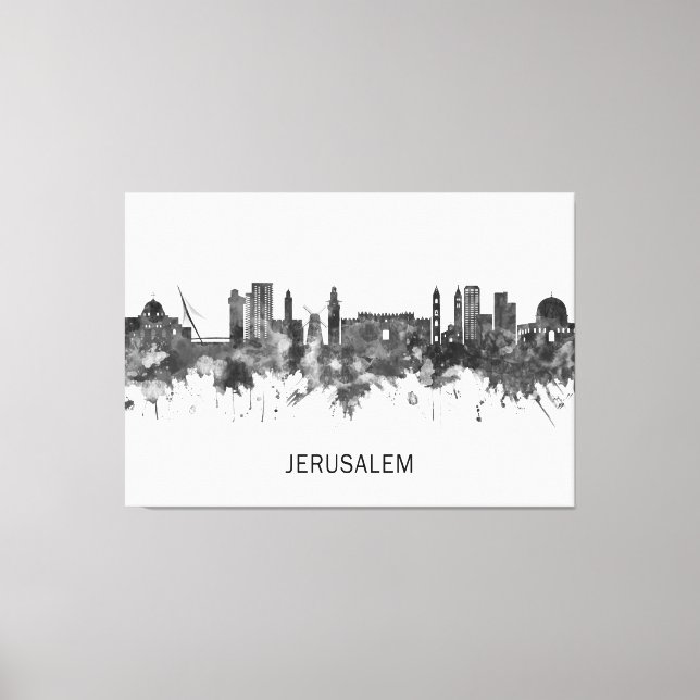 Toile Jérusalem Israël Skyline BW (Recto)