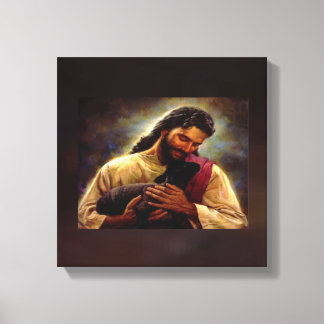Toile Jésus avec un petit agneau noir