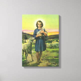 Toile Jésus-Christ berger vintage avec agneau bébé