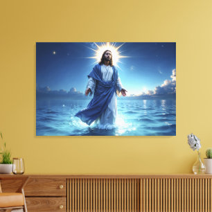 Toile Jésus Christ marchant sur la scène biblique de l'e