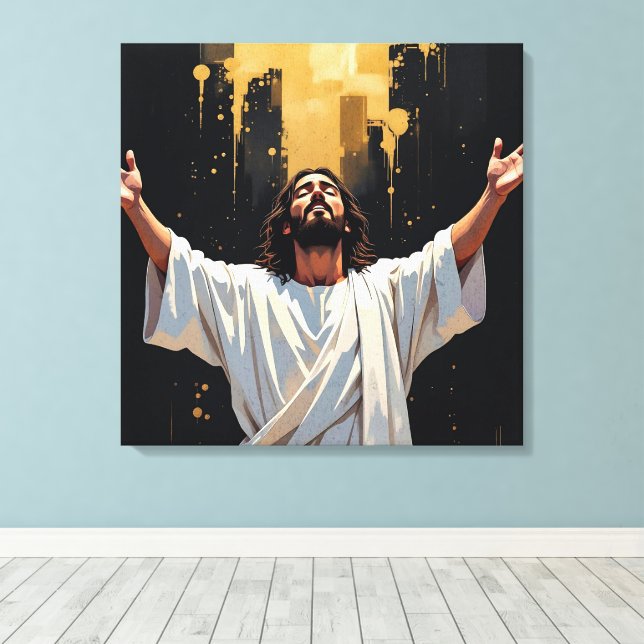 Toile Jesus Christ Our Savior | Black and Gold (Insitu (Plancher de Bois))