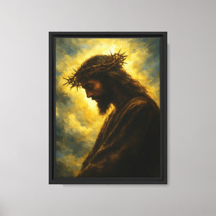 Toile Jésus dans le silence avec couronne et lumière dor