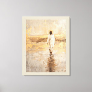 Toile Jésus marche sur l'eau en vêtements blancs