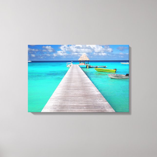 Toile Jetée avec bateaux dans un lagon tropical (Recto)