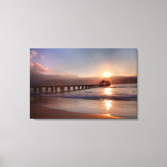 Toile Jetée de plage au coucher du soleil, Hawaï (Recto)