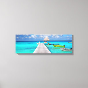Toile Jetty avec des bateaux dans un lagon tropical