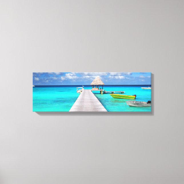 Toile Jetty avec des bateaux dans un lagon tropical (Recto)