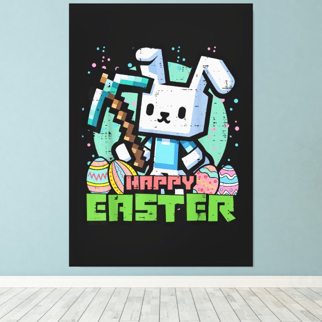 Toile Jeu de pixels de lapin de Pâques heureux (Insitu (Plancher de Bois))
