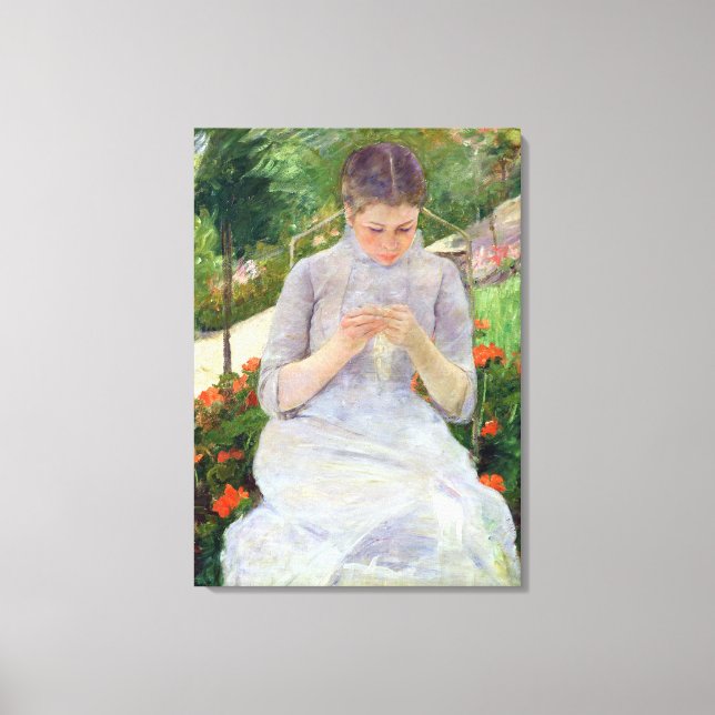 Toile Jeune femme Coudre dans le jardin, c.1880-82 (Recto)