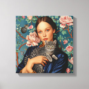 Toile Jeune Fille Avec Art Chat Gris