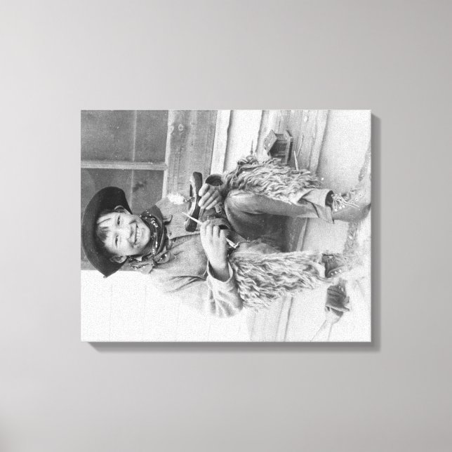 Toile Jeune garçon habillé en cowboy avec jouets (Recto)