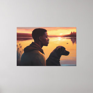 Toile Jeune homme noir et son chien
