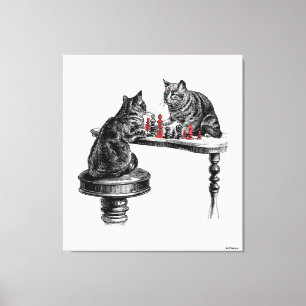 Toile Jeux de société Deux chats jouant aux échecs Match