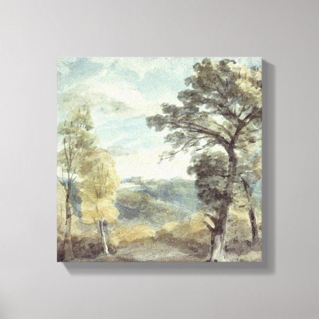 Toile John Constable | Paysage avec arbres et un Distan (Recto)