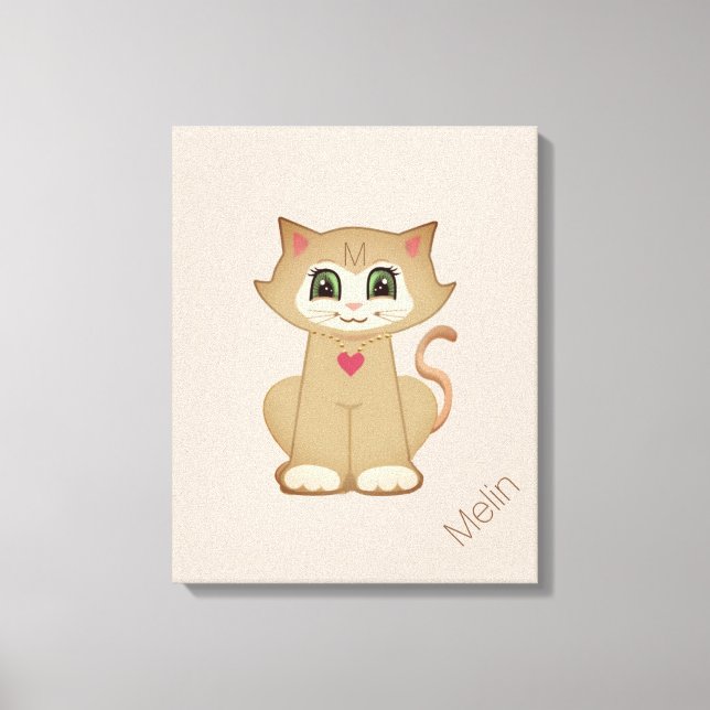 Toile Joli Chat Chaton sur Beige (Recto)