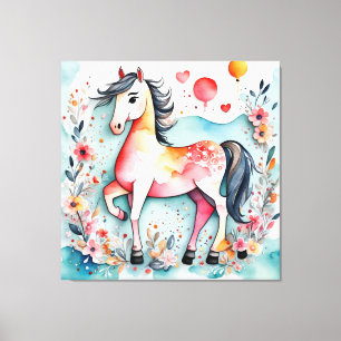 Toile Joli cheval floral