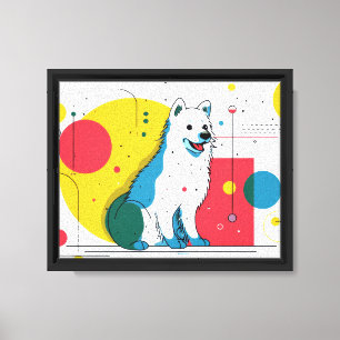 Toile Joli chien assis dans un espace d'art coloré