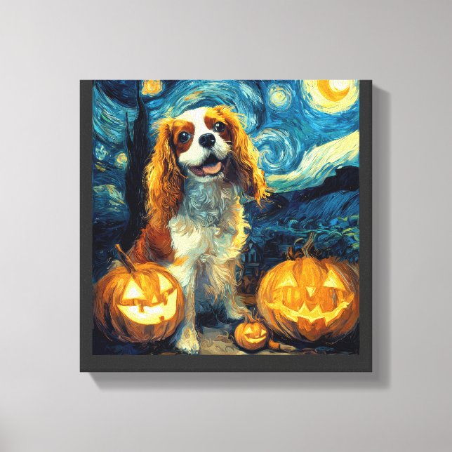 Toile Joli chien Cavalier King Charles Spaniel Halloween (Recto)