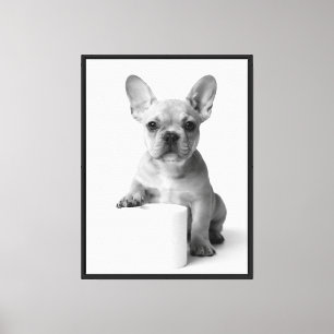 Toile Joli chiot Bouledogue Français gardant du papier t