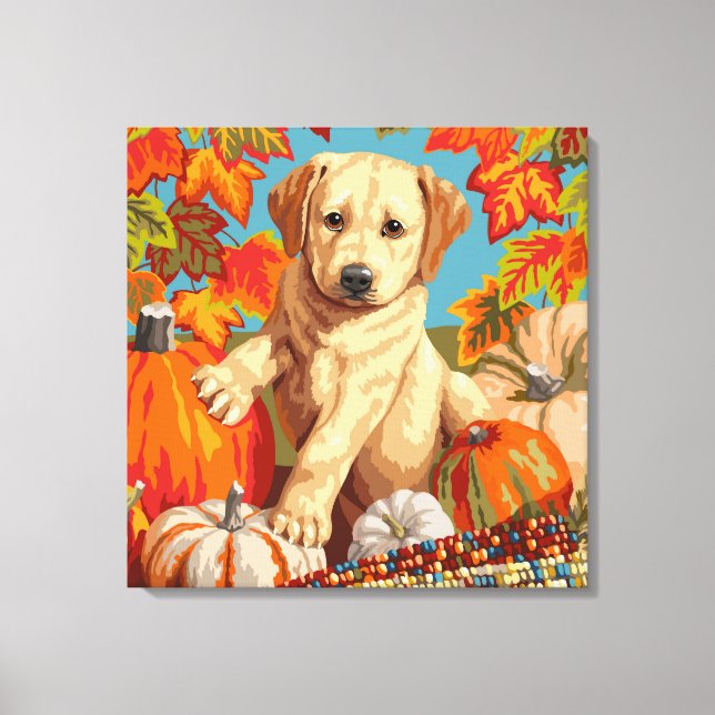 Toile Joli chiot Labrador Retriever automne récolte (Recto)