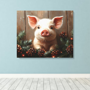 Toile Joli Cochon de Noël Peinture rustique