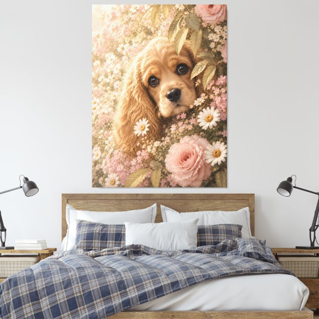 Toile Joli Cocker Spaniel parmi les fleurs (Insitu(Chambre))
