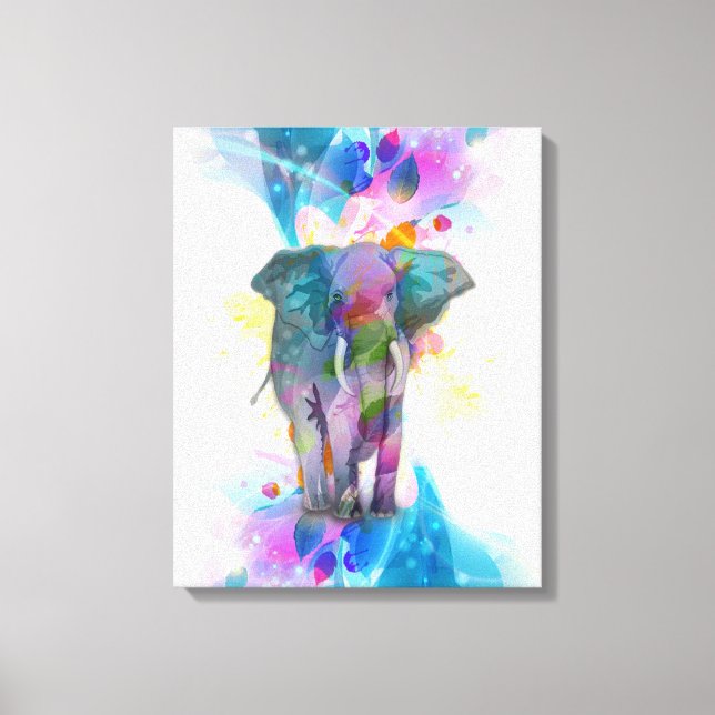 Toile joli coloré aquarelle éclabousser éléphant (Recto)