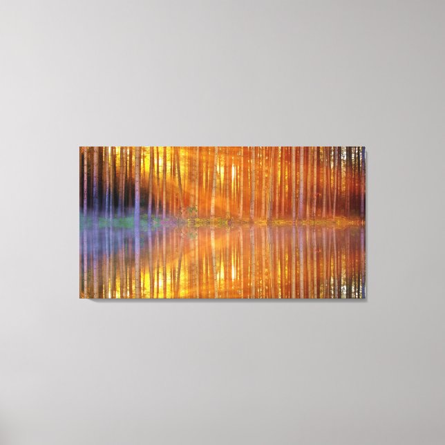 Toile Joli coucher de soleil de bois Réflexion dorée géo (Recto)