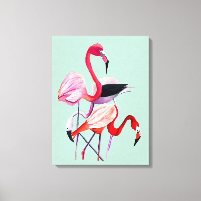 Toile Joli flamant rose sur bleu (Recto)