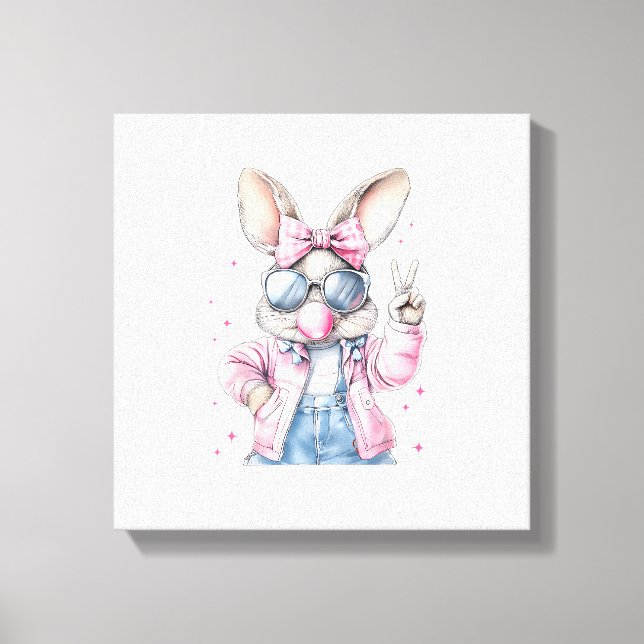 Toile Joli lapin de jour de Pâques soufflant une bulle F (Recto)