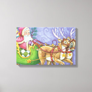 Toile Joli Père Noël de dessin animé de Noël chariot ren