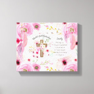 Toile Joli poème personnalisé GODMOTHER rose Floral