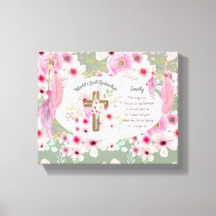 Toile Joli poème personnalisé GODMOTHER rose Floral