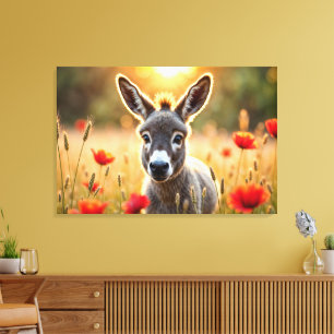 Toile Jolie âne rouge pavot adorable animal art