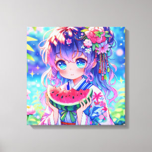 Toile Jolie Anime Girl Manger Watermelon