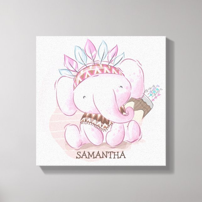 Toile Jolie chambre de bébé éléphant boho (Recto)