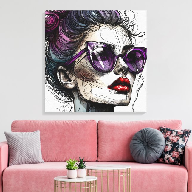 Toile Jolie femme dans les lunettes de soleil et rouge v (Insitu(Salon))