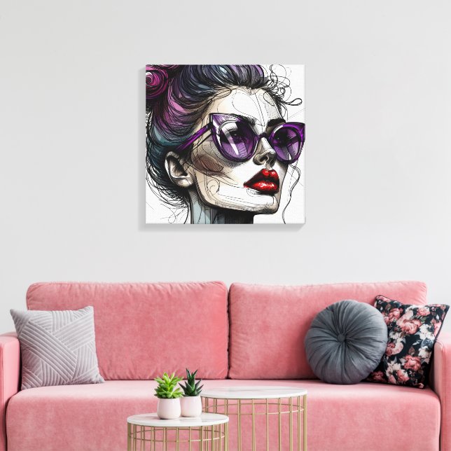 Toile Jolie femme dans les lunettes de soleil et rouge v (Insitu(Salon))