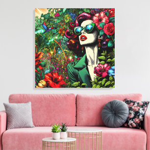 Toile Jolie femme dans un jardin de fleurs