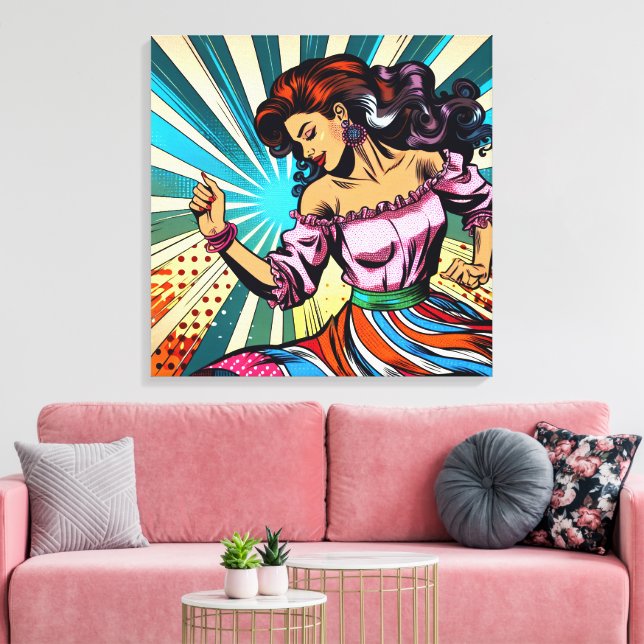 Toile Jolie Femme Dansant Salsa Pop Art (Insitu(Salon))