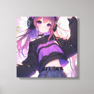Toile Jolie fille Anime dans casque avec oreilles de cha