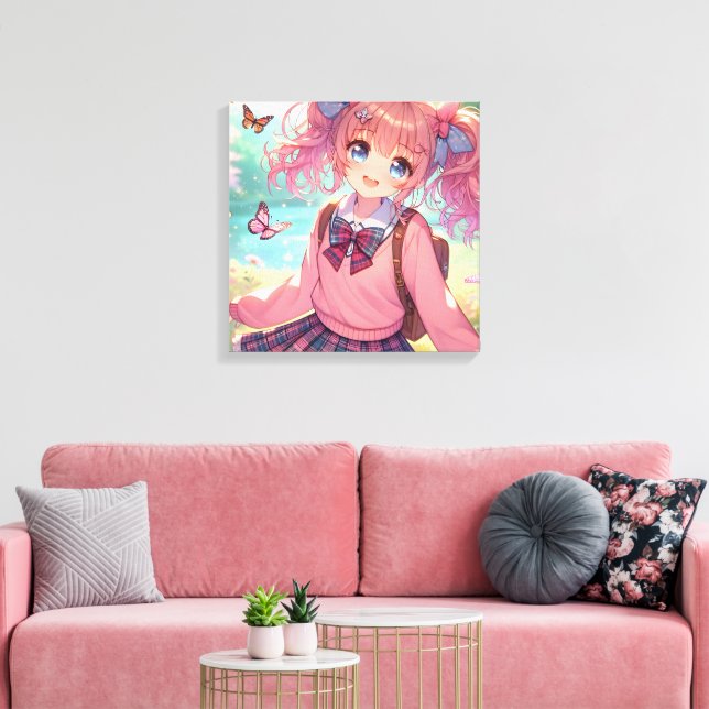 Toile Jolie fille Anime en Pigtails Roses (Insitu(Salon))