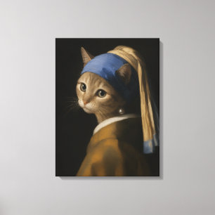 Toile Jolie Fille au Chat avec une Perle d'Oreille Art